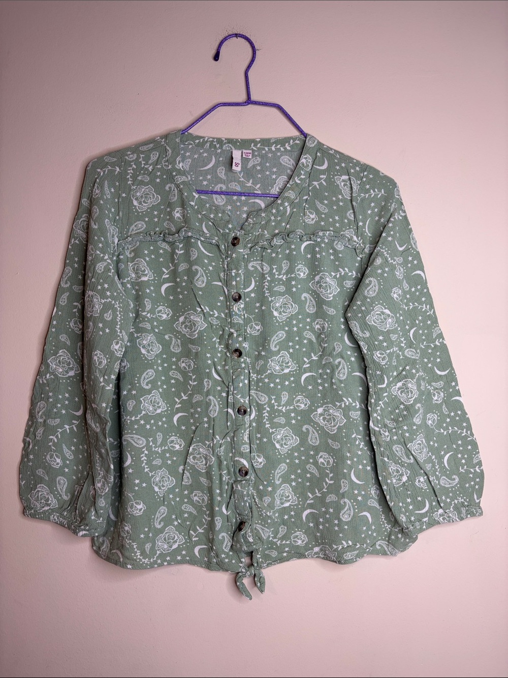 SO Girls Sage Floral Button-Front Blouse Size XL(14/16)